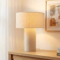 Lindby Elfie table lamp, Ø 35 cm, beige, linen, E27