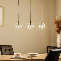 EMIBIG LIGHTING Glassy pendant light, 3-bulb, straight, black, clear, glass