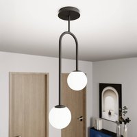 EMIBIG LIGHTING Atria taklampa, opal/svart, höjd 76 cm, metall, 2 lampor.