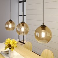 Lindby suspension Sofian, amber, verre, 100 cm, à 3 lampes.