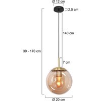 Bollique pendant light, brass, Ø , glass, 1-bulb, globe