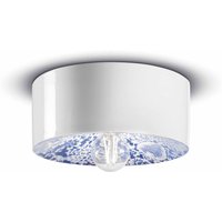Ferroluce PI taklampa med blommönster, Ø 25 cm blå/vit
