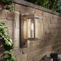 Lucande Ferda outdoor wall lamp, sensor, socket at bottom, brown