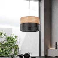 TK Lighting Nicol hanging light, black/wood-effect, Ø 50 cm, 1-bulb, 3 x E27