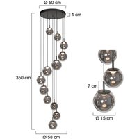 Steinhauer LED pendant light Bollique, 12-bulb. Round, black, glass