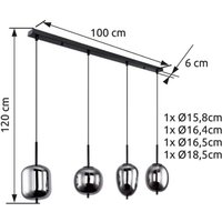 Globo Suspension Blacky, noir/gris fumée, longueur 110 cm, à 4 lampes.