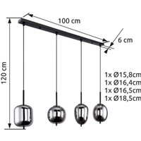 Globo Hänglampa Blacky, svart/rökgrå, längd 110 cm, 4 lampor.