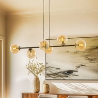 EMIBIG LIGHTING Glassy pendant light, 6-bulb, black, amber, glass, 110 cm