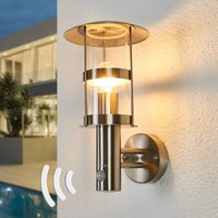 Lindby Noemi outdoor wall light, sensor, grey, stainless steel, 34 cm