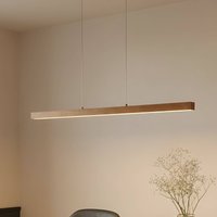Lucande Nihalo LED pendant light, wood, 122 cm, dimmable, CCT