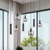 Trio Lighting Mataro hanging light, chrome/black, 118 cm, 8-bulb glass/metal