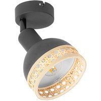 Lindby Lonnaris spot with rattan, black, 1-bulb.