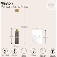 Maytoni Antic suspension abat-jour en verre gris