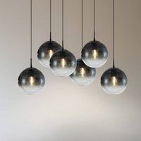 Lucande Veloura pendant light, 6-bulb, 100 cm, glass, wood
