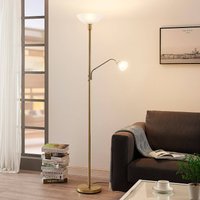 Lindby uplight-golvlampa Jost, 180 cm, mässing, läslampa, E27