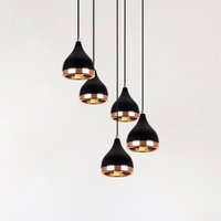 Opviq Yildo 7005 pendant light, black/copper, metal, 5-bulb, round