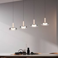Trio Lighting Suspension LED Celeste chrome/bois 115 cm à 4 lampes. verre à intensité variable