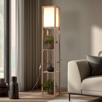 Lindby Lampe sur pied Birta, couleur bois/blanc, étagère, bois