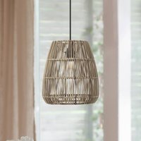 PR Home Saigon pendant light, rattan look, grey, Ø 28 cm
