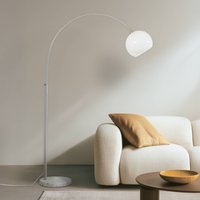 Lindby Alverton arc lamp, white/nickel, glass, 197 cm