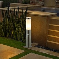 Lindby Statius pillar light, silver, stainless steel, sensor, 45 cm