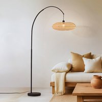 Lindby Solvian arc lamp, black/natural, bamboo, metal