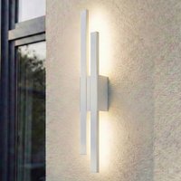 Lindby LED-utomhusvägglampa Sakari, vit, aluminium, höjd 59 cm
