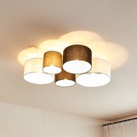 Plafonnier Lindby Lettie, gris/noir/blanc, à 5 lampes, E27