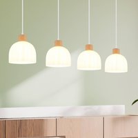 Hængelampe Swanson, længde 113 cm, hvid/brun, glas/træ, 4 lyskilder