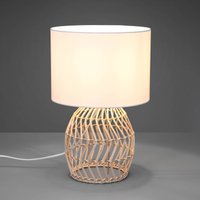 Reality Leuchten Rike table lamp, rattan frame and fabric lampshade