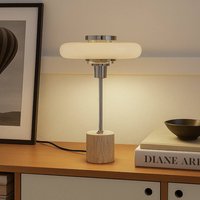 Lindby Branford table lamp, retro, beige, metal/travertine