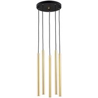 Euluna Sone pendant light, round canopy, 5-bulb, brass