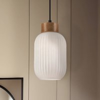 Lamkur Harmony pendant light, Ø 14 cm, white/oak, glass/wood