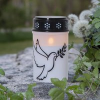 STAR TRADING Lampe funéraire LED Dove, blanc/noir plastique 12,5 cm pile