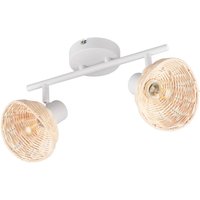 Deckenleuchte Calvi, weiß, Rattan natur, Länge 40 cm, 2-flg.