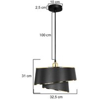 MODELSA Hänglampa Lima, svart/guld, tyg, metall, Ø 32 cm
