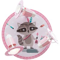 Elobra Taklampa Little Indians, tvättbjörn Oskar, rosa