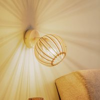 Argon Applique murale Paz blanche avec abat-jour sphérique à lamelles en bois