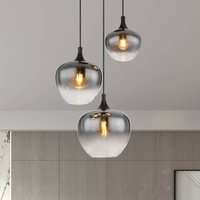 Globo Maxy hanging light, Ø 48 cm, smoke grey, glass, 3-bulb.