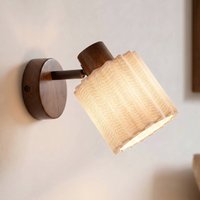 Lindby Shiloh wall spotlight, walnut/beige, wood/linen, E14