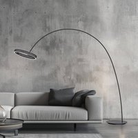 PURE LED-golvlampa Loop-Bow, svart, räckvidd 290 cm, CCT