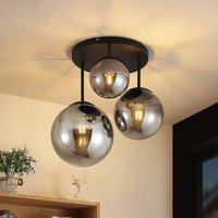 Lindby taklampa Teeja, smoke, 3 lampor, Ø47cm, glas, E27