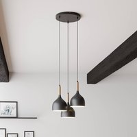 Luminex Noak hanging light, 3-bulb, round, black/natural wood