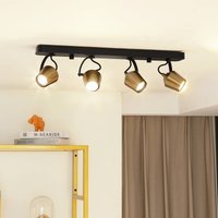 Lindby spot pour plafond Sylveria, 4 lampes, noir/or, fer
