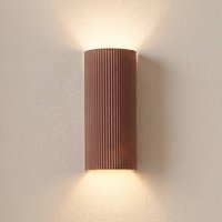 Lindby Colja wall light, brown, round, height 30.5 cm, plaster