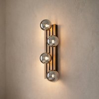 Lindby Woodora wall light, wood, glass, smoke grey, 4-bulb