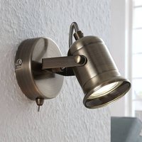 Lindby wall light Anze, 10 m, antique brass, switch