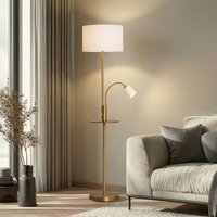 Lindby Aovan floor lamp, bronze-coloured, shelf, USB port