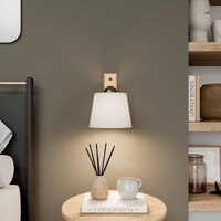 Euluna Vägglampa Sweden, vit, textil, ekträ, bredd 20 cm