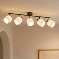 Lindby Shiloh ceiling spotlight, 5-bulb, walnut/beige, wood
